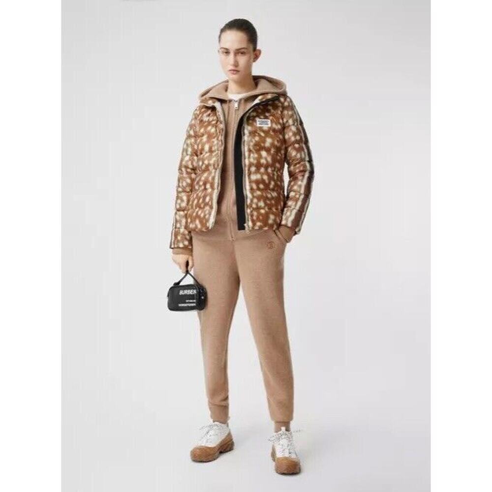 NWT Burberry Colinton Size XS Deer Print Down Light Puffer Jacket Honey $1,290